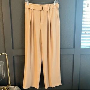VINCE • Tan wide leg high rise belted pants • size 12
